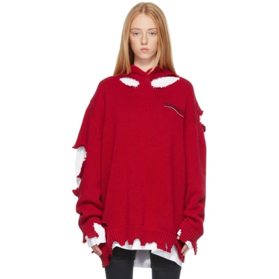 Shop Balenciaga Red Political Campaign Destroyed Hoodie In 0609 Red/white
