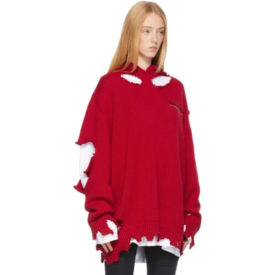 Shop Balenciaga Red Political Campaign Destroyed Hoodie In 0609 Red/white