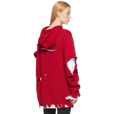 Shop Balenciaga Red Political Campaign Destroyed Hoodie In 0609 Red/white