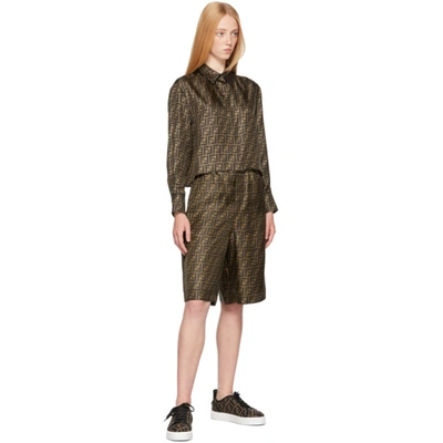 Shop Fendi Brown Silk Twill 'forever ' Bermuda Shorts In F1440 Brown