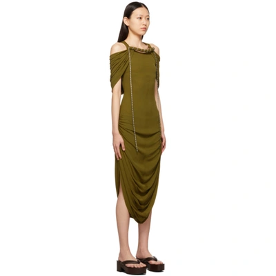 Shop Loewe Khaki Off-the-shoulder Dress In 4160 Khaki