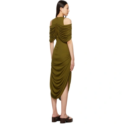 Shop Loewe Khaki Off-the-shoulder Dress In 4160 Khaki
