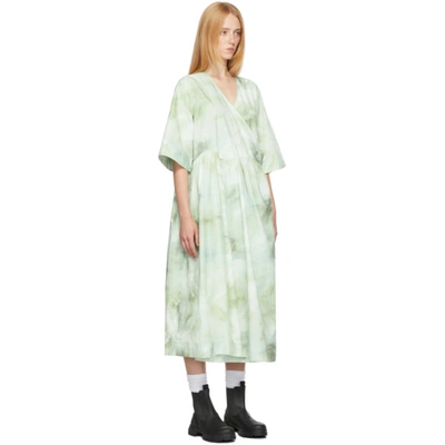 Shop Ganni Green Organic Poplin Watercolor Mini Dress In 801 Kelly Green