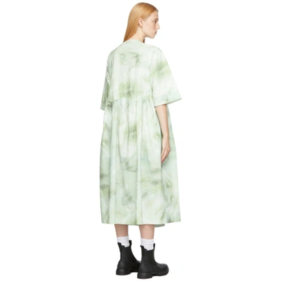 Shop Ganni Green Organic Poplin Watercolor Mini Dress In 801 Kelly Green