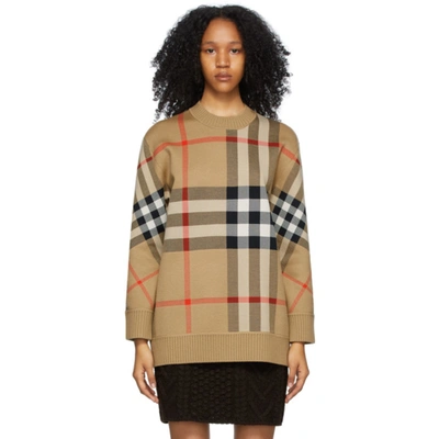 Shop Burberry Beige Merino Jacquard Check Sweater In Archive Bei