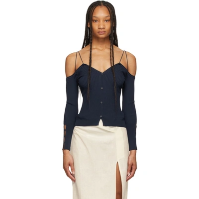 Shop Jacquemus Navy 'le Cardigan Tordu' Cardigan In Dark Blue