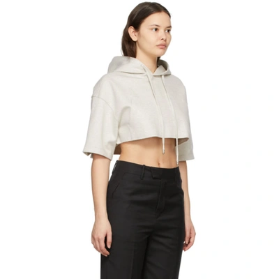 Shop Ader Error Beige Cropped Short Sleeve Hoodie In Oatmeal