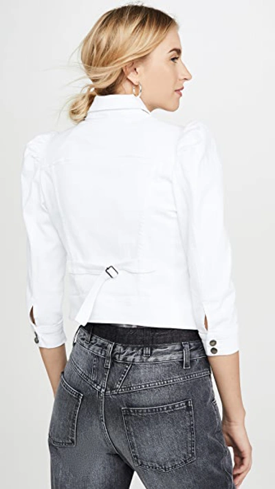 Retroféte Ada Puff-sleeve Denim Jacket In White