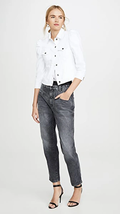 Retroféte Ada Puff-sleeve Denim Jacket In White