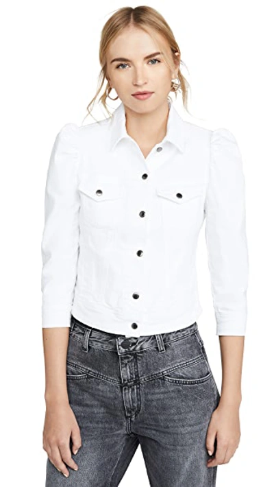 Retroféte Ada Puff-sleeve Denim Jacket In White