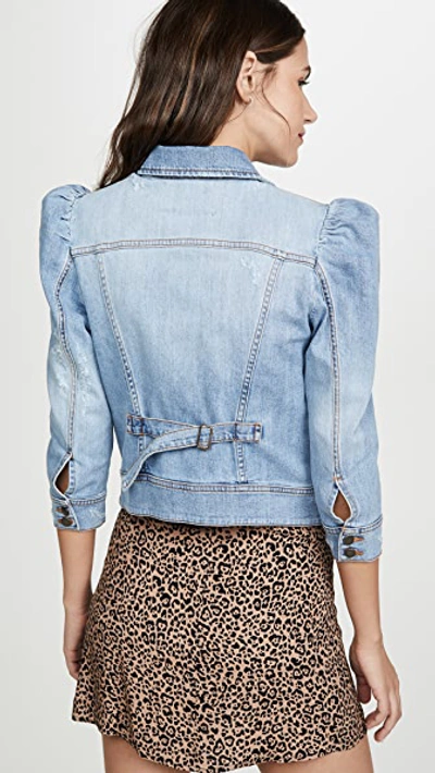 Retroféte Ada Puff-sleeve Distressed Denim Jacket In Denim