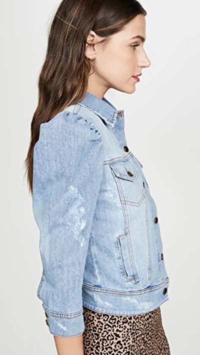 Retroféte Ada Puff-sleeve Distressed Denim Jacket In Denim