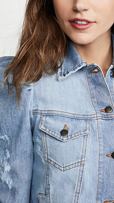 Retroféte Ada Puff-sleeve Distressed Denim Jacket In Denim