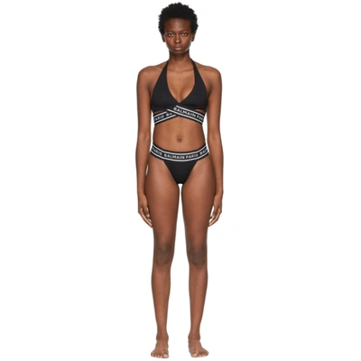 Shop Balmain Black Logo Tape Cross Bikini In 001 Black