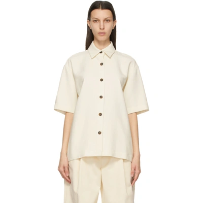 Shop Studio Nicholson Off-white Piero Short Sleeve Shirt In Milk