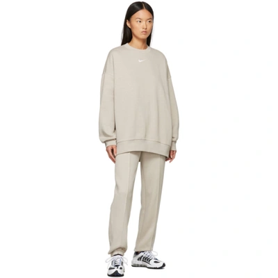 Shop Nike Taupe Oversized Sportswear Essential Sweatshirt In Cream Ii/white