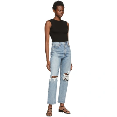 Shop Agolde Blue Ripped '90s Pinch Waist High Rise Jeans In Backdrop