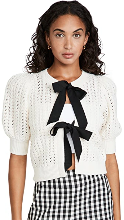 Shop Alice And Olivia Kitty Puff Sleeve Cardigan With Tie Bows