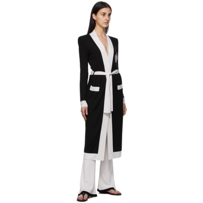 Shop Balmain Black & White Belted Patch Coat In Eab Noir/blanc