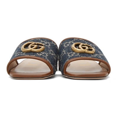 Shop Gucci Blue Denim Gg Jacquard Slide Sandals In 4462 Blutea/brn
