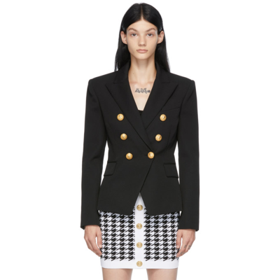 Shop Balmain Black Wool Six-button Permanent Blazer In 0pa Black