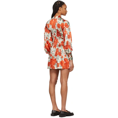 Shop Ganni Beige & Red Silk Floral Mini Dress In 196 Brazilian Sand