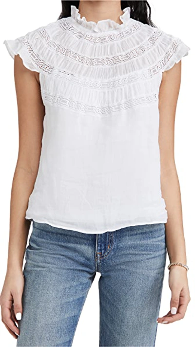 Shop Frame Lace Inset Short Sleeve In Blanc