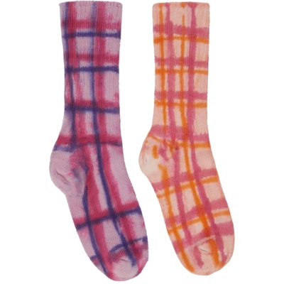 Shop Collina Strada Multicolor Check Hand-dyed Socks In Pink Plaid