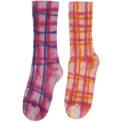 Shop Collina Strada Multicolor Check Hand-dyed Socks In Pink Plaid