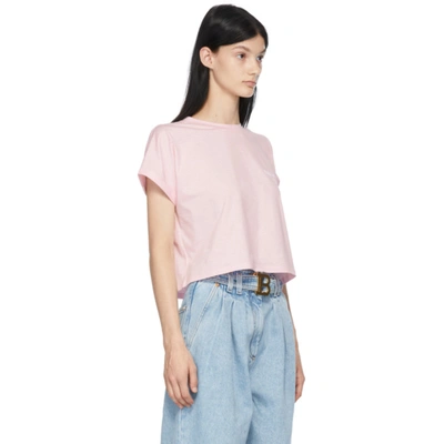 Shop Balmain Pink Cropped Logo T-shirt In Ocd Rose Pâle/blan
