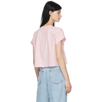 Shop Balmain Pink Cropped Logo T-shirt In Ocd Rose Pâle/blan