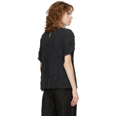 Shop Totême Black Crinkled Silk Short Sleeve Blouse In 200 Black