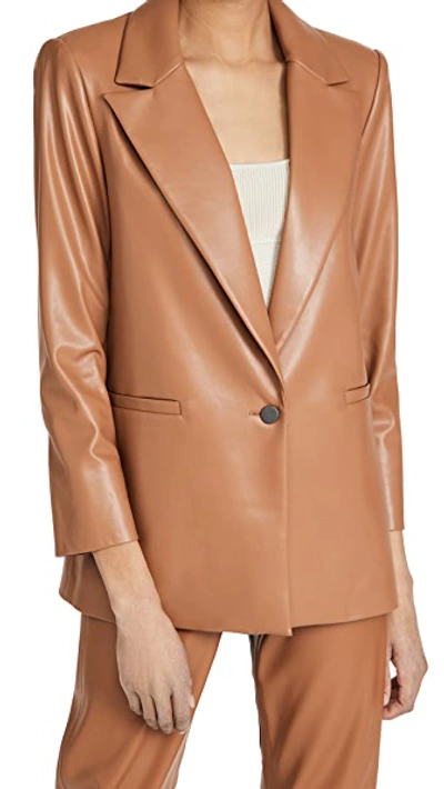 Shop Alice And Olivia Dunn Vegan Leather Blazer In Camel