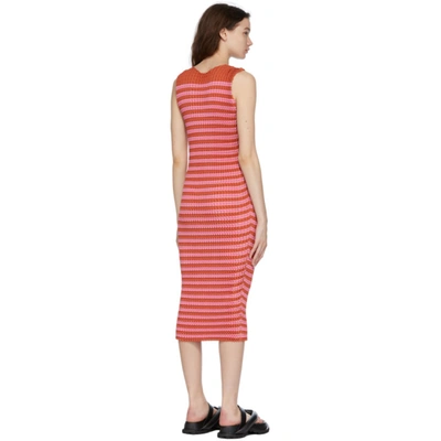 Shop Issey Miyake Pink Striped Spongy Dress In 37-orange-hued