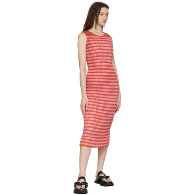 Shop Issey Miyake Pink Striped Spongy Dress In 37-orange-hued