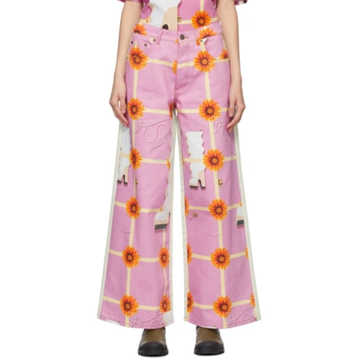 Shop Loewe Pink Anthea Hamilton Edition Denim Floral Jeans In 9996 Multicolor/whit