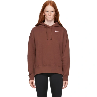 Shop Nike Brown Fleece Sportswear Hoodie In Dark Pony/white