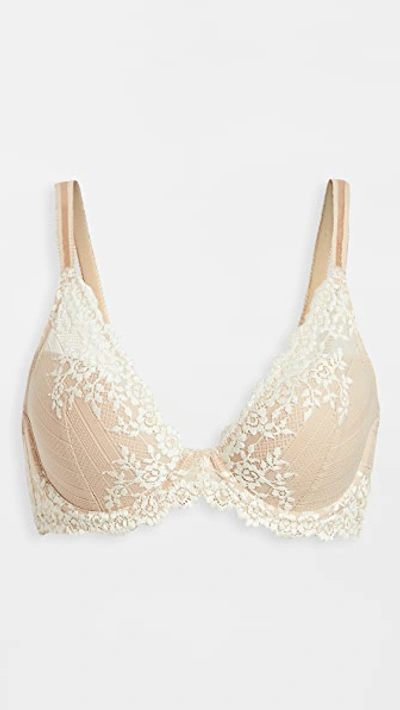 Shop Wacoal Embrace Lace Plunge Contour Bra In Natural Nude/ivory