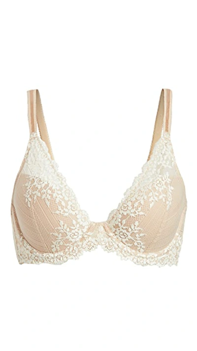 Shop Wacoal Embrace Lace Plunge Contour Bra In Natural Nude/ivory