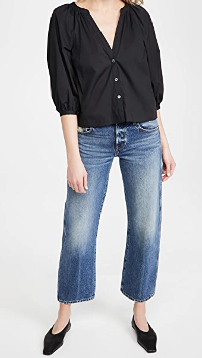 Staud Dill Puff-sleeve Button-front Top In Black