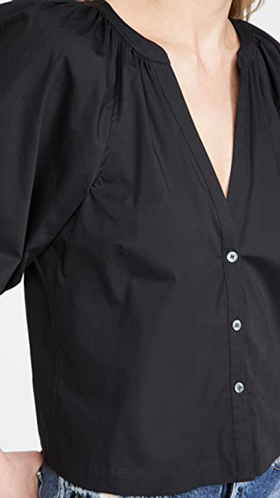 Staud Dill Puff-sleeve Button-front Top In Black
