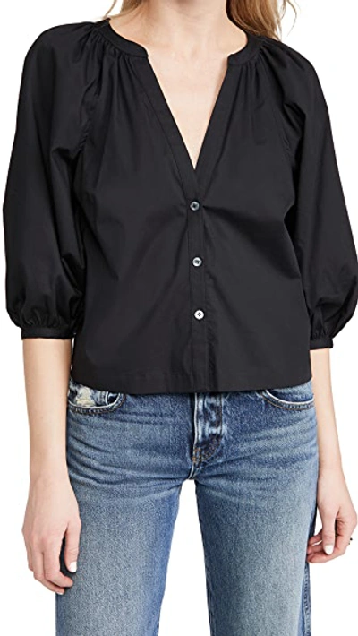 Staud Dill Puff-sleeve Button-front Top In Black