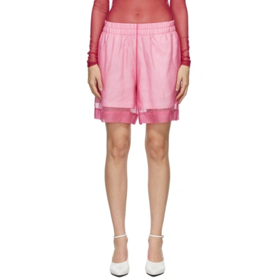 Shop Dries Van Noten Pink Organza Overlay Shorts In 304 Fuchsia