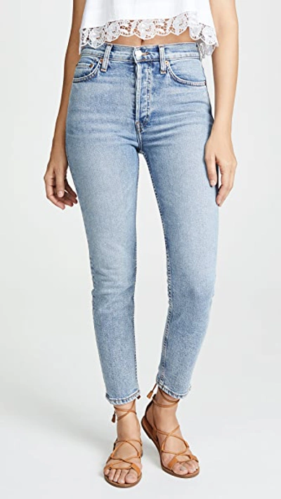 Shop Re/done High Rise Ankle Crop Jeans In Mid '90s