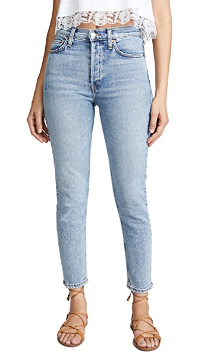 Shop Re/done High Rise Ankle Crop Jeans In Mid '90s