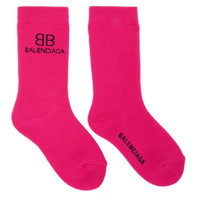 BALENCIAGA 粉色 BB 中筒袜