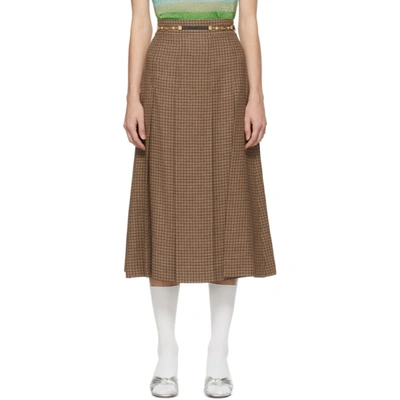 Shop Gucci Brown Pleated Double G Chain Skirt In 2118 Brown/beige