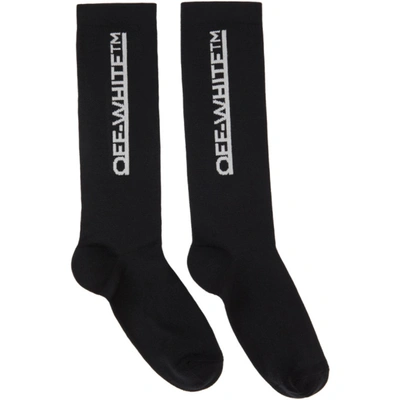 Shop Off-white Black Underlined Logo Socks In Black White