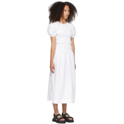 Shop Ganni White Cotton Poplin Shirred Dress In 151 Bright White