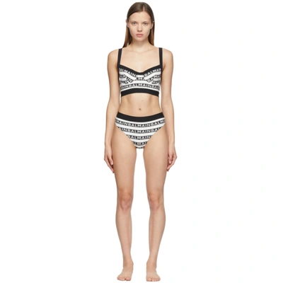 Shop Balmain Black & White All-over Logo Bikini In 128 Blk Wht